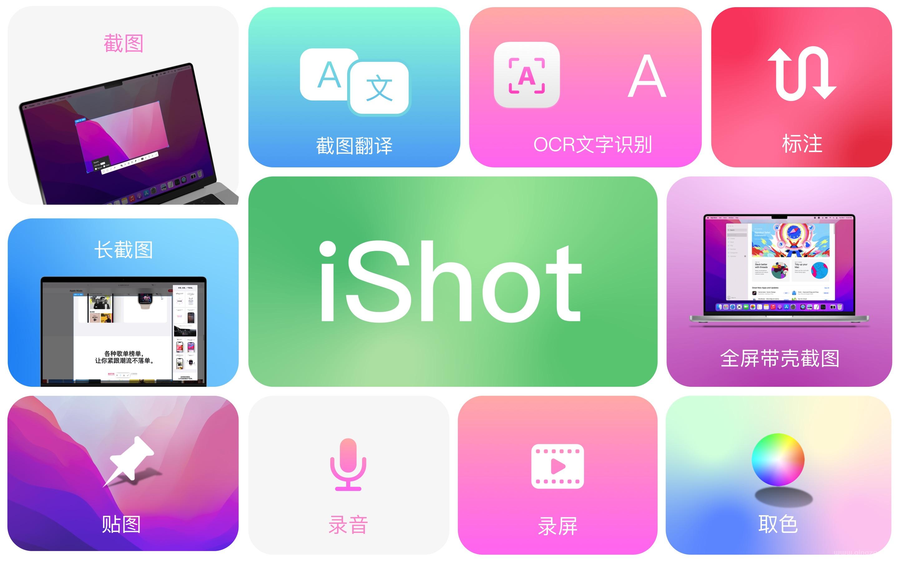 Mac 截图工具 iShot 2.1.8 中文官方正版（长截图、贴图、标注、取色、ocr全具备）